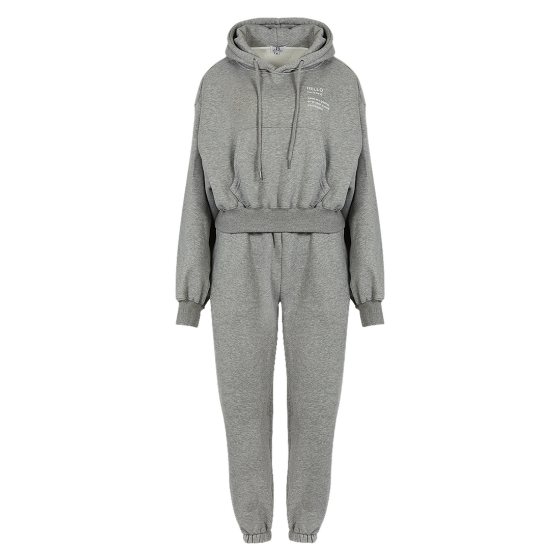 Hello Cropped Hoodie Set - Grey