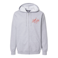 Classic fitting unisex zip up hoodie in grey featuring a red Lionel Richie logo on the front chest