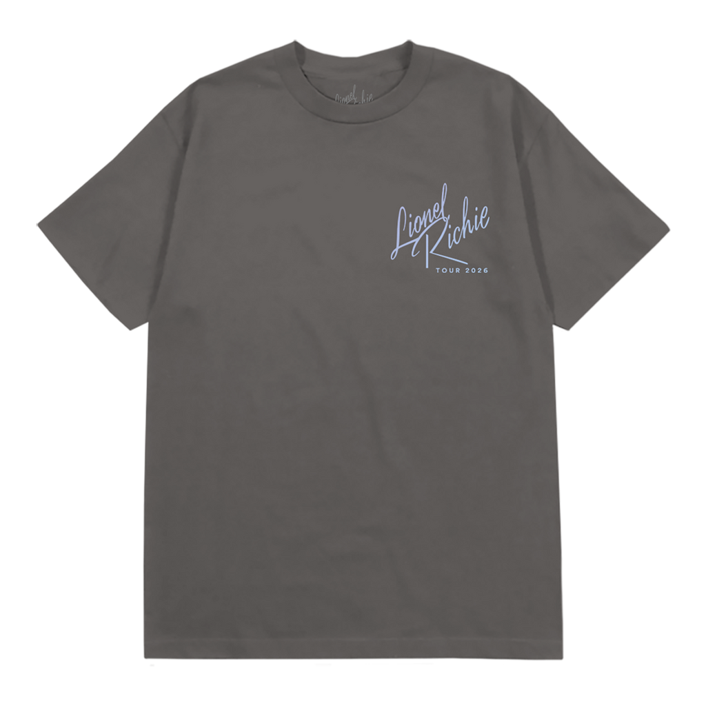 Classic fitting unisex t-shirt in black featuring "Lionel Richie Tour 2026" design on the front chest 