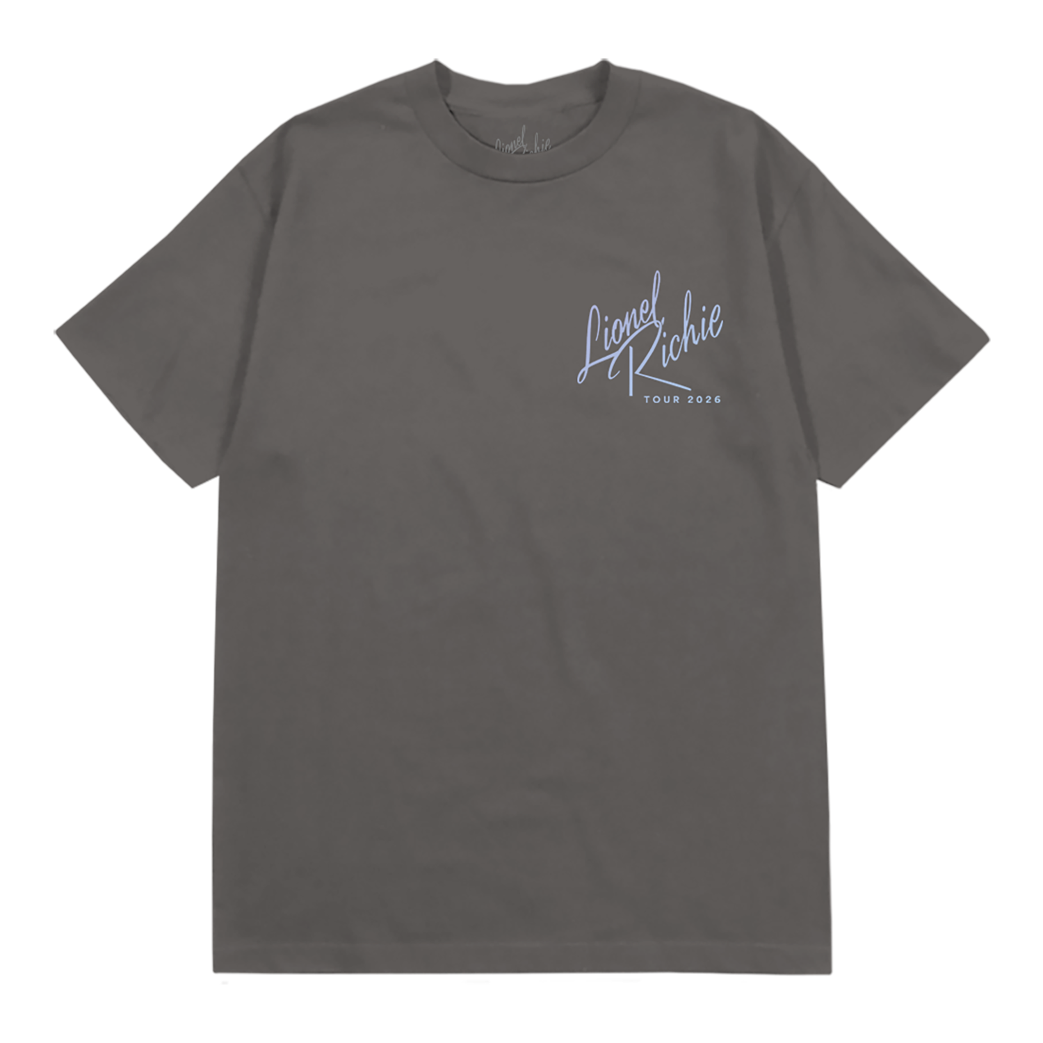 Classic fitting unisex t-shirt in black featuring "Lionel Richie Tour 2026" design on the front chest 
