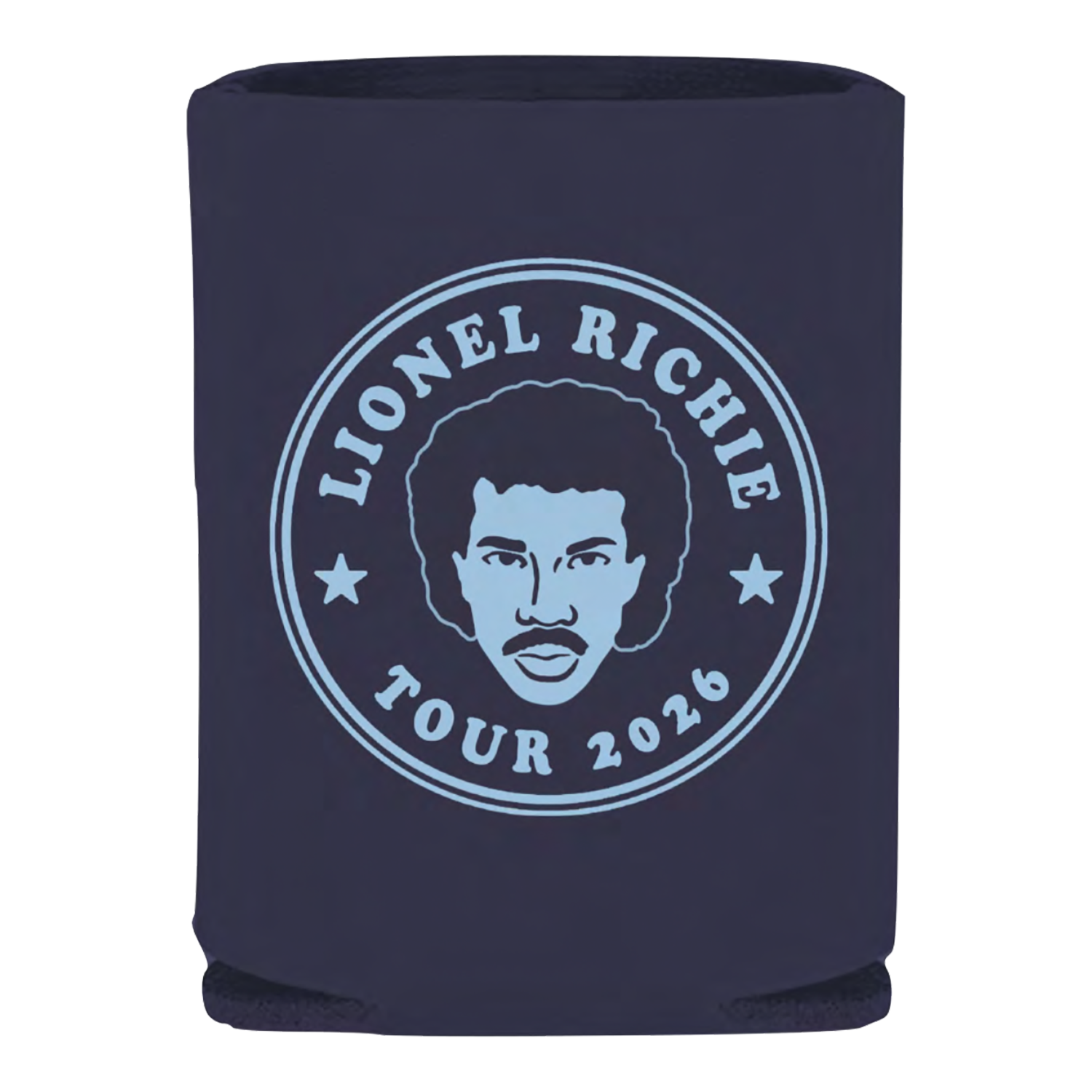 Navy blue can cooler with Lionel Richie logo and 'Tour 2026' 
