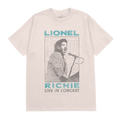 Unisex t-shirt in ivory featuring a "Lionel Richie live in concert" portrait design on the front