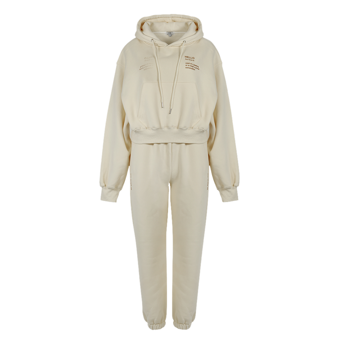 Hello Cropped Hoodie Set - Cream