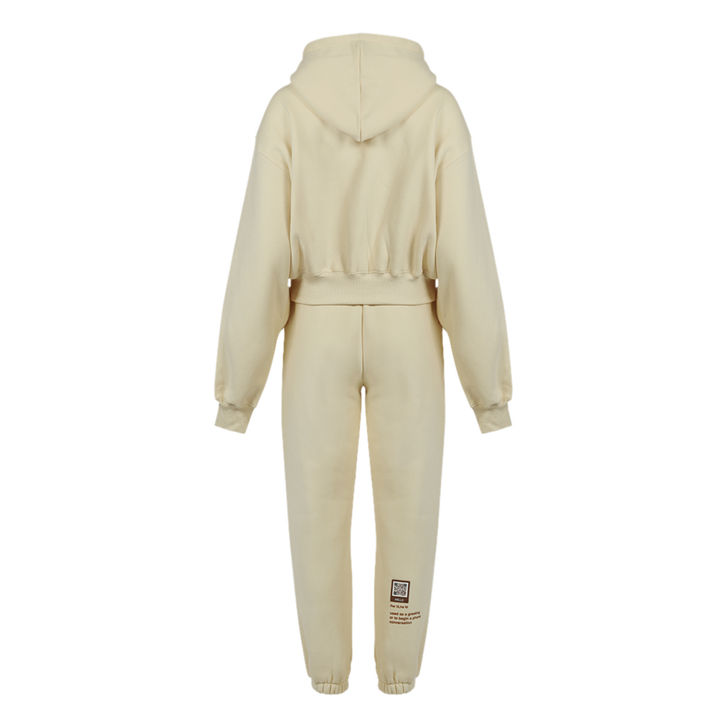 Hello Cropped Hoodie Set - Cream