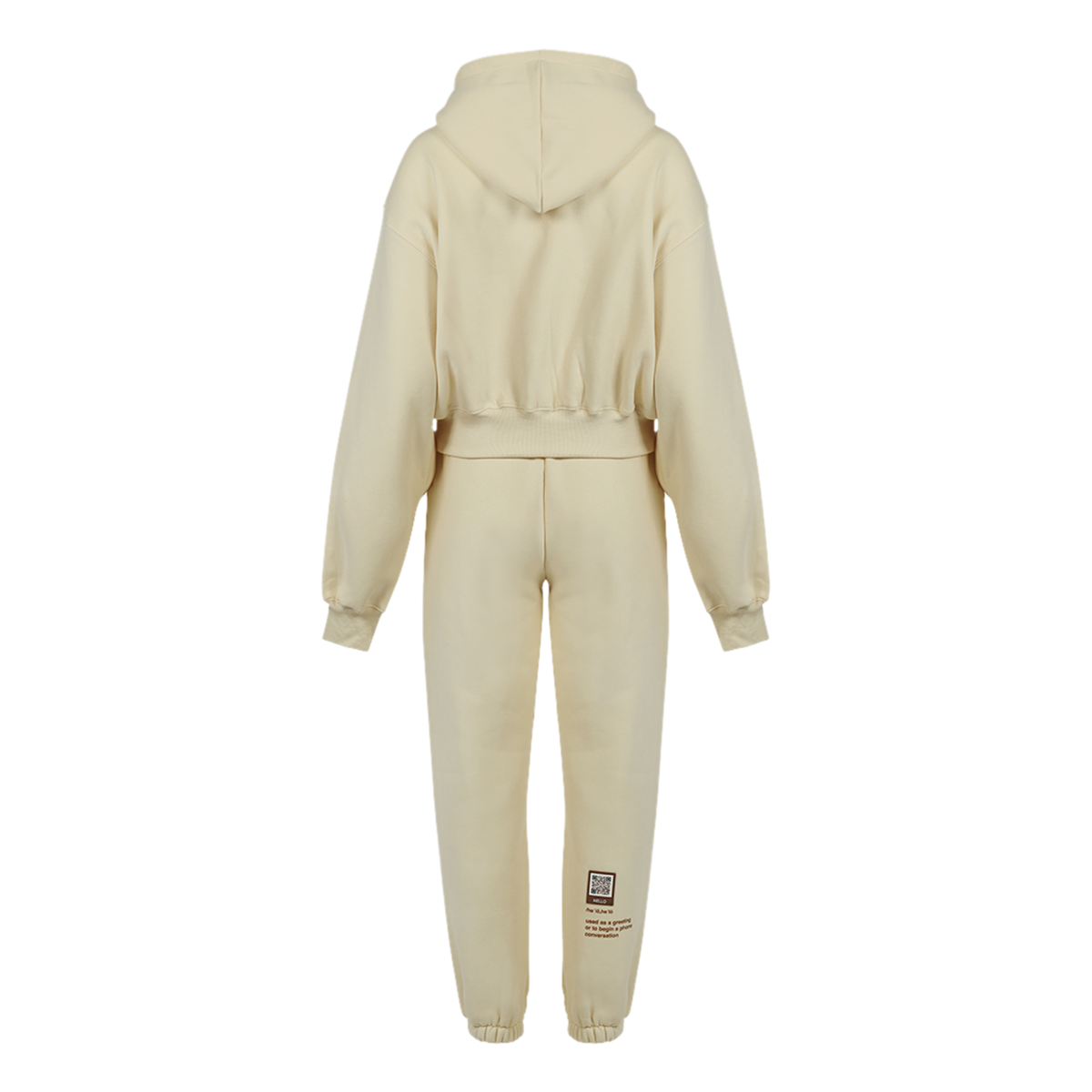 Hello Cropped Hoodie Set - Cream
