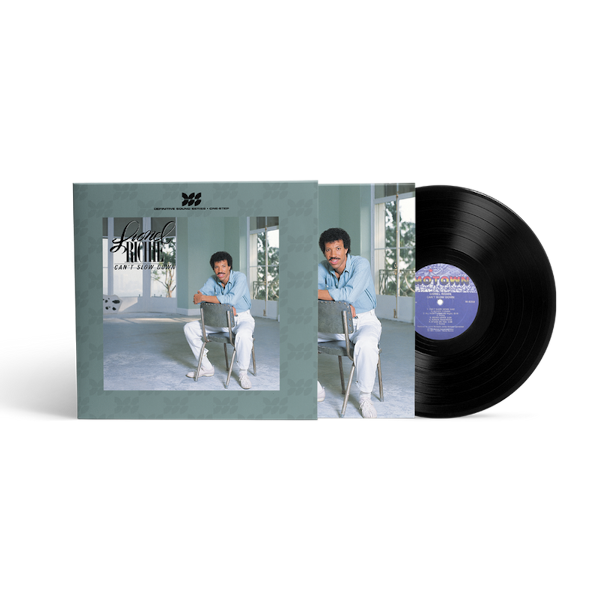 Vinyl record with cover featuring Lionel Richie sitting in a chair
