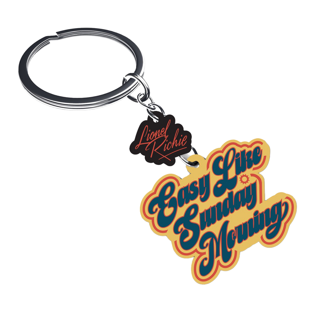 Keychain with 'Easy Like Sunday Morning' text and Lionel Richie tag 
