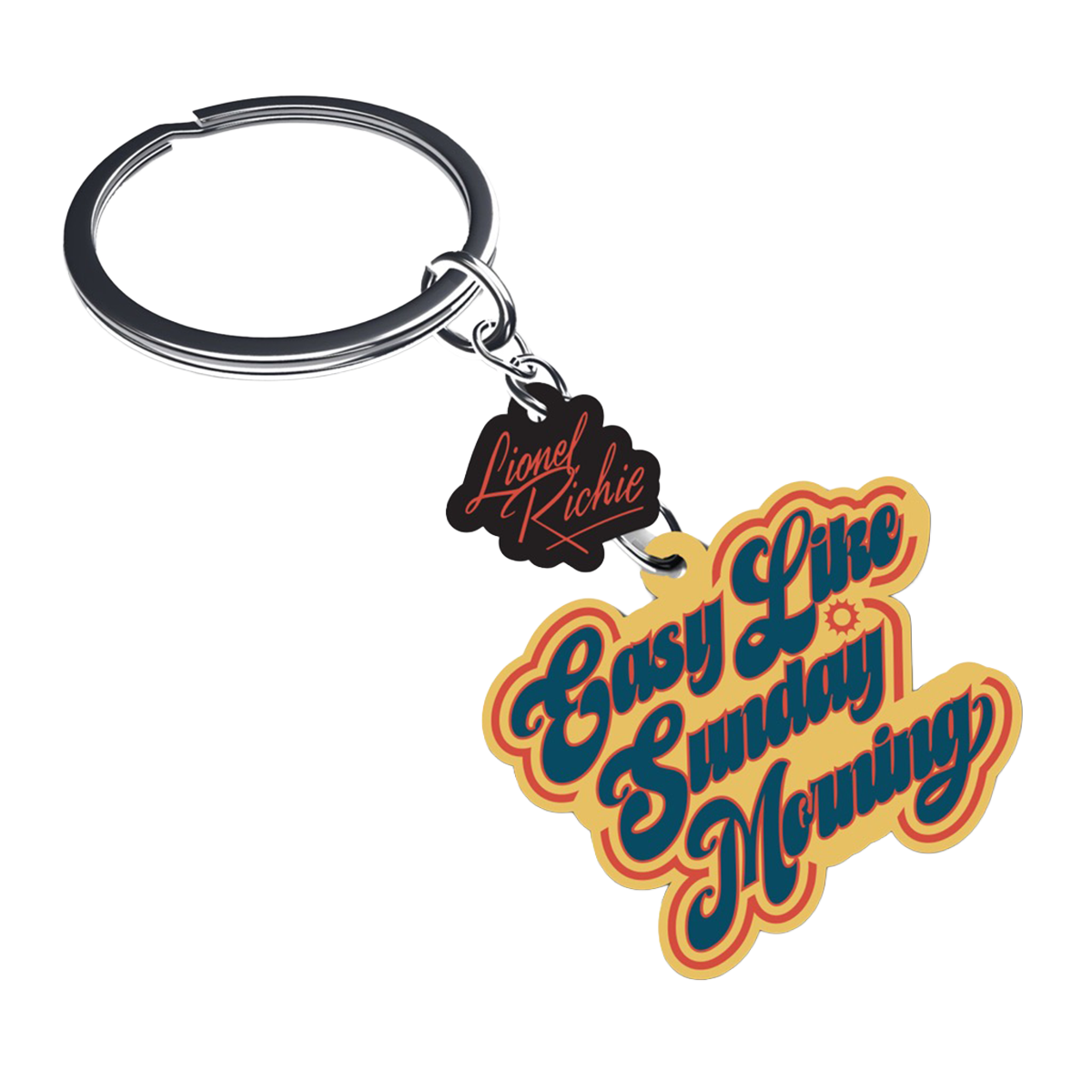 Keychain with 'Easy Like Sunday Morning' text and Lionel Richie tag 