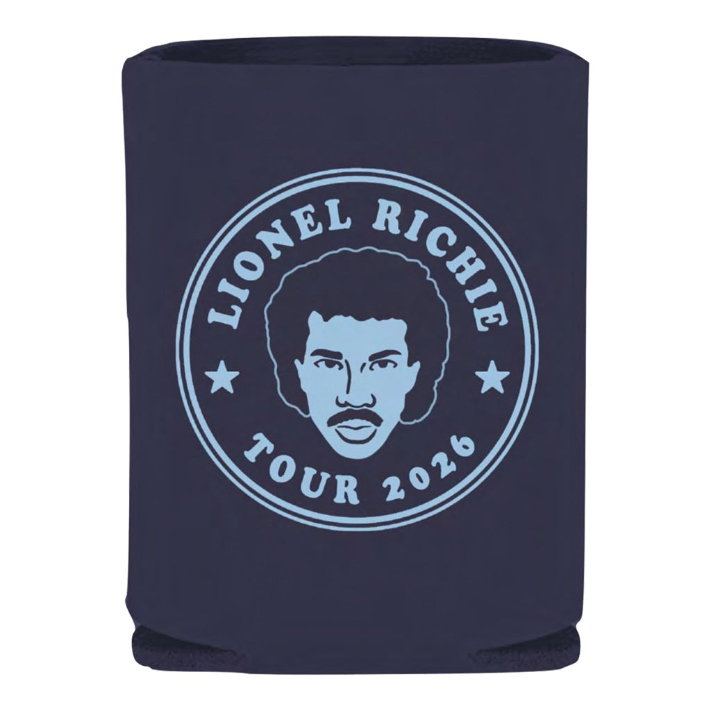Navy blue can cooler with Lionel Richie logo and 'Tour 2026' 